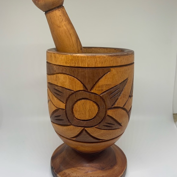 Vintage Hand Carved Wood Footed Mortar and Pestle Set! - Picture 3 of 11